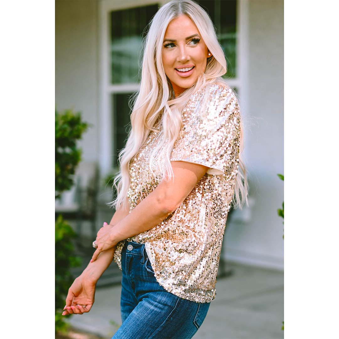 Can't Steal My Shine Rose Gold Sequin Blouse – Shop The, 58% OFF