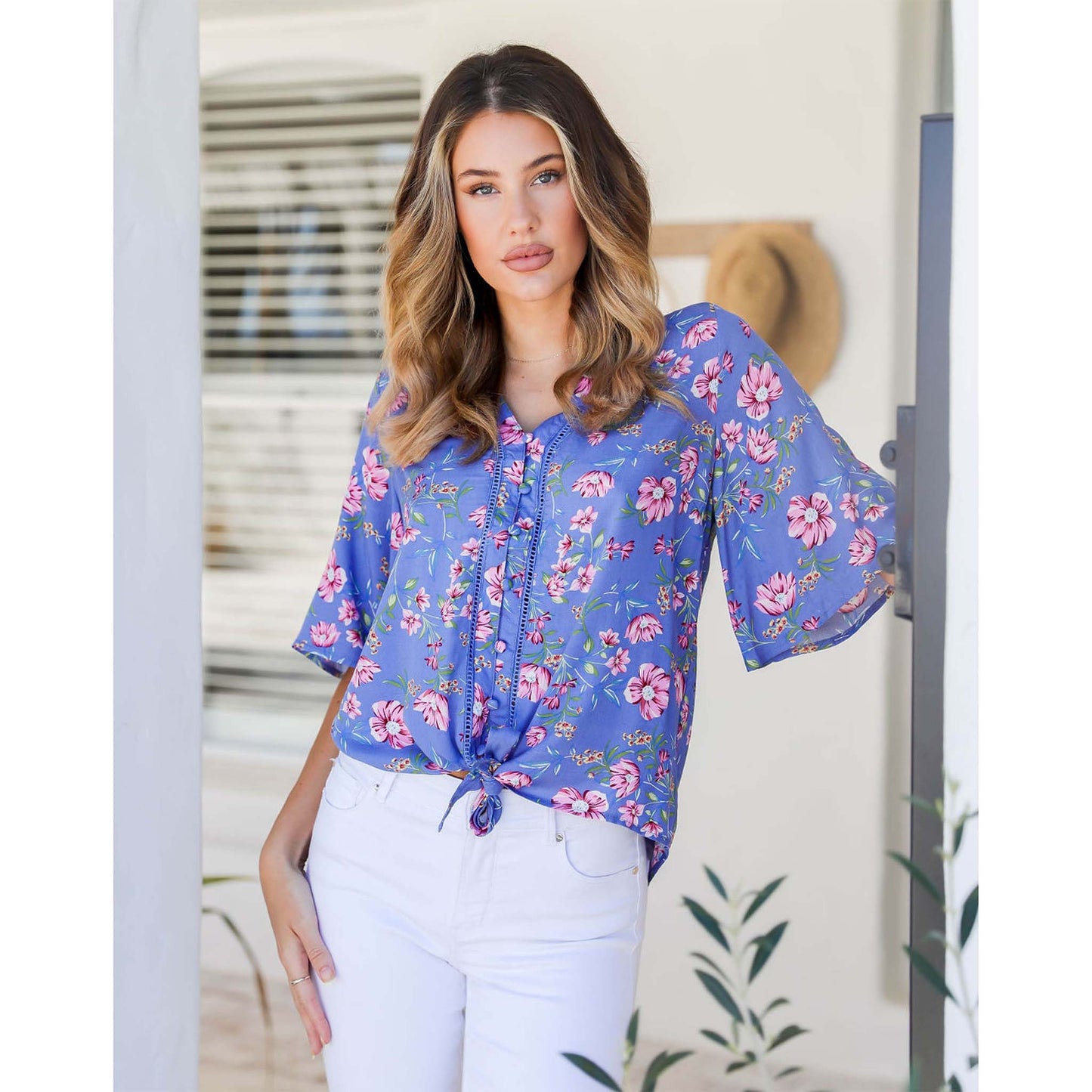PEONY TOP WITH TIE - FLORAL