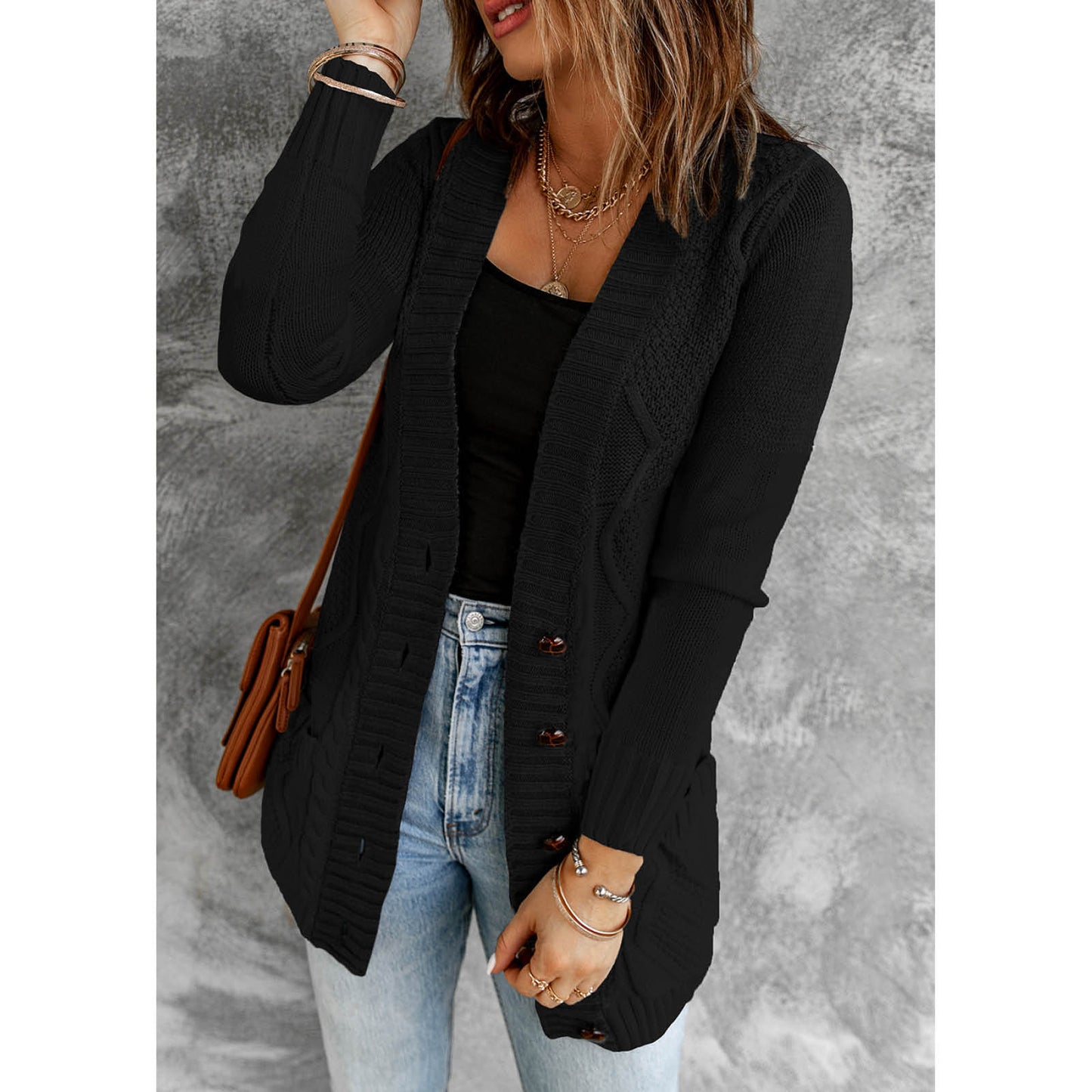FRANKI CARDI WITH BUTTONS - BLACK: Mulholland Drive